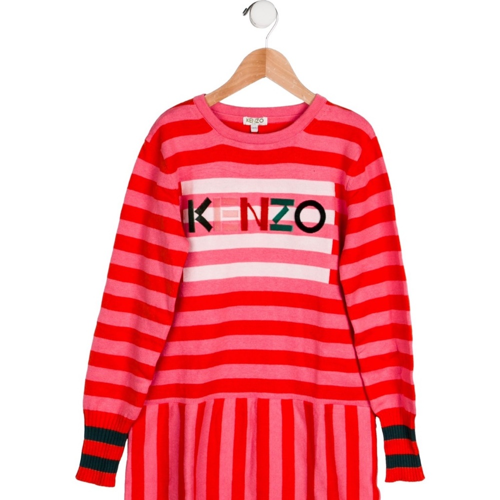 Kenzo Red and Pink Striped Sweater Dress Crew Neck